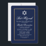Bat Mitzvah Blue en Gold Invitation Kaart<br><div class="desc">Bat Mitzvah Blue en Gold Invitation Kaart</div>