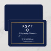 Bat Mitzvah Blue en Gold RSVP (Voorkant / Achterkant)