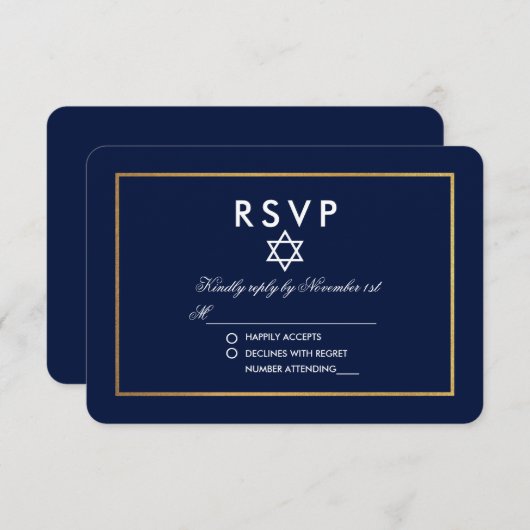 Bat Mitzvah Blue en Gold RSVP (Voorkant / Achterkant)