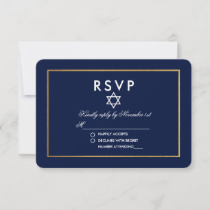 Bat Mitzvah Blue en Gold RSVP Kaartje