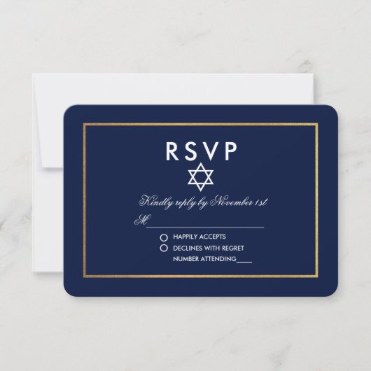 Bat Mitzvah Blue en Gold RSVP Kaartje (Voorkant)