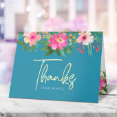 Bat Mitzvah Blue Gold Script Floral Waterverf Bedankkaart