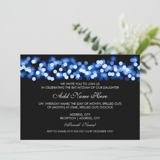 Bat Mitzvah Blue Hollywood Glam Kaart (Staand voorkant)
