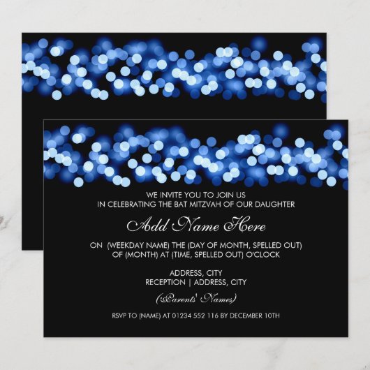 Bat Mitzvah Blue Hollywood Glam Kaart (Voorkant / Achterkant)