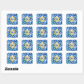 Bat Mitzvah Blue Medley Waterverf Star Damask Vierkante Sticker (Vel)