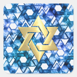 Bat Mitzvah Blue Medley Waterverf Star Damask Vierkante Sticker