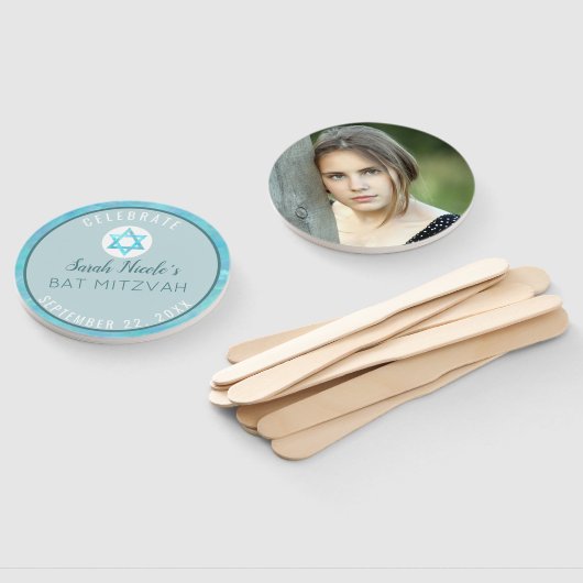 Bat Mitzvah Blue Opal Chic Waterverf Foto Handwaaier (Niet-gemonteerd)