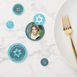 Bat Mitzvah Blue Opal Faux Waterverf Foto Confetti