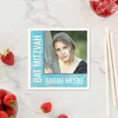 Bat Mitzvah Blue Opal Glam Party Custom Photo Servet (Insitu)