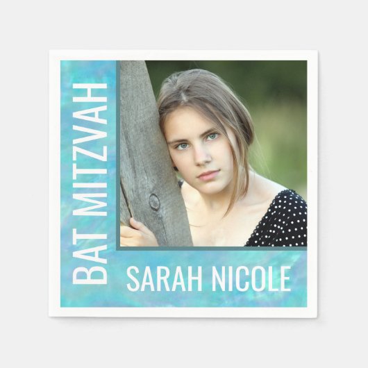 Bat Mitzvah Blue Opal Glam Party Custom Photo Servet (Voorkant)