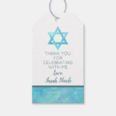 Bat Mitzvah Blue Opal Magen David Bedankt Cadeaulabel (Voorkant)
