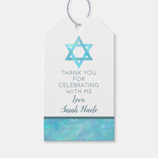Bat Mitzvah Blue Opal Magen David Bedankt Cadeaulabel (Voorkant)