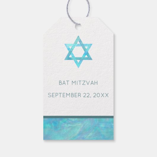 Bat Mitzvah Blue Opal Magen David Bedankt Cadeaulabel (Achterkant)