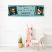 Bat Mitzvah Blue Opal Mazel Tov Voeg uw foto toe Spandoek (Insitu)