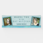 Bat Mitzvah Blue Opal Mazel Tov Voeg uw foto toe Spandoek (Horizontaal)