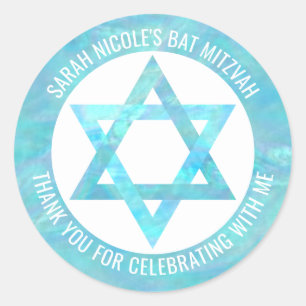 Bat Mitzvah Blue Opal Star of David Dank je Ronde Sticker