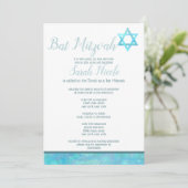 Bat Mitzvah Blue Opal Waterverf Chic Elegant Kaart (Staand voorkant)