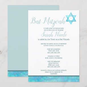 Bat Mitzvah Blue Opal Waterverf Chic Elegant Kaart