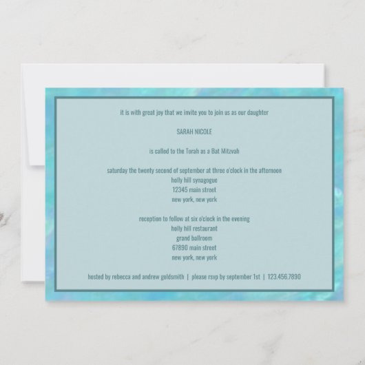 Bat Mitzvah Blue Opal Waterverf Fotocollage Kaart (Achterkant)