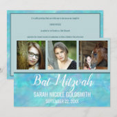 Bat Mitzvah Blue Opal Waterverf Fotocollage Kaart (Voorkant / Achterkant)