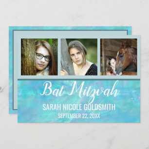 Bat Mitzvah Blue Opal Waterverf Fotocollage Kaart