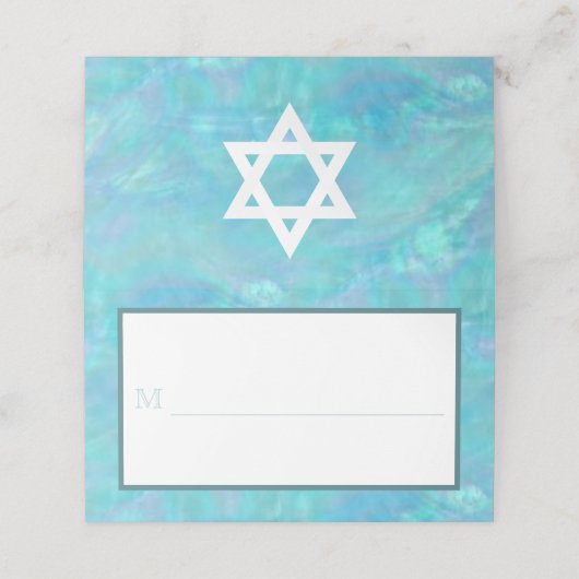 Bat Mitzvah Blue Opal Waterverf Party Escort Plaatskaartje (Buitenkant ongevouwen)