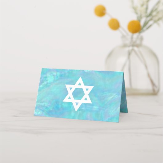 Bat Mitzvah Blue Opal Waterverf Party Escort Plaatskaartje (Achterkant)