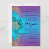 Bat Mitzvah Blue Paars Ombre Faux Gold Glitter Kaart (Voorkant)