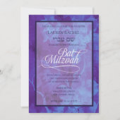 Bat Mitzvah Blue Paarse Waterverf Flowers Kaart (Voorkant)