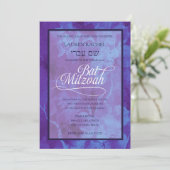 Bat Mitzvah Blue Paarse Waterverf Flowers Kaart (Staand voorkant)