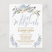 Bat Mitzvah Blue Waterverf Bloemen Briefkaart (Voorkant)