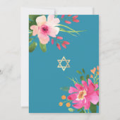 Bat Mitzvah Blue Waterverf Floral Gold Script Kaart (Achterkant)