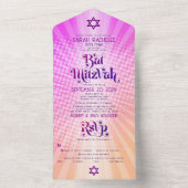 Bat Mitzvah Boho Retro Roze Sinaasappel Gradient B All In One Uitnodiging (Binnen)