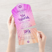 Bat Mitzvah Boho Retro Roze Sinaasappel Gradient B All In One Uitnodiging (Afscheurbaar)