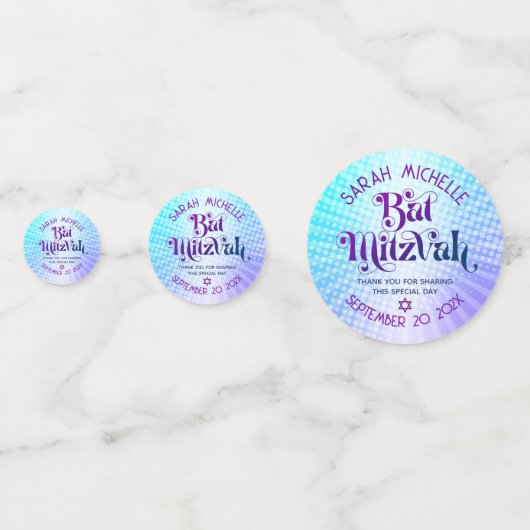 Bat Mitzvah Bold Boho Retro Blauw Paarse Gradiënt Confetti (Achterkanten)