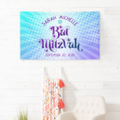 Bat Mitzvah Bold Boho Retro Blauw Paarse Gradiënt Spandoek (Insitu)