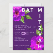 Bat Mitzvah Bold Moderne Paarse Bloemen Waterverf Kaart (Voorkant)