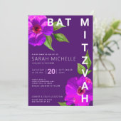 Bat Mitzvah Bold Moderne Paarse Bloemen Waterverf Kaart (Staand voorkant)