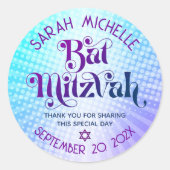 Bat Mitzvah Bold Retro Boho Blauw Paarse Gradiënt Ronde Sticker (Voorkant)