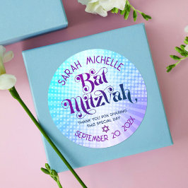 Bat Mitzvah Bold Retro Boho Blauw Paarse Gradiënt Ronde Sticker
