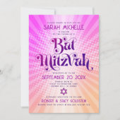 Bat Mitzvah Bold Retro Boho Roze Oranje Gradient Kaart (Voorkant)