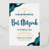 Bat Mitzvah Bold Turquoise Agaat Script Echt Goud Folie Uitnodiging (Voorkant)