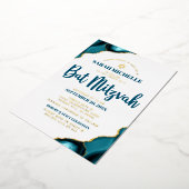 Bat Mitzvah Bold Turquoise Agaat Script Echt Goud Folie Uitnodiging (Gedraaid)