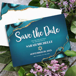 Bat Mitzvah Bold Turquoise Gouden Agaat Ombre Scri Save The Date