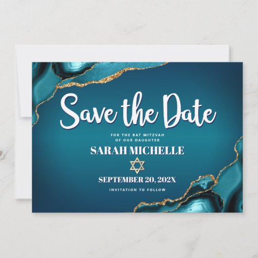 Bat Mitzvah Bold Turquoise Gouden Agaat Ombre Scri Save The Date (Voorkant)