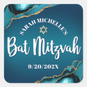 Bat Mitzvah Bold Turquoise Gouden Agaat Ombre Scri Vierkante Sticker (Voorkant)