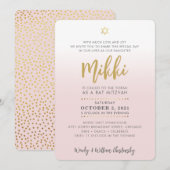 Bat Mitzvah bord roze goud elegant script Kaart (Voorkant / Achterkant)