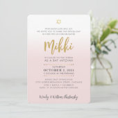 Bat Mitzvah bord roze goud elegant script Kaart (Staand voorkant)