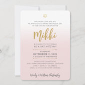 Bat Mitzvah bord roze goud elegant script Kaart (Voorkant)