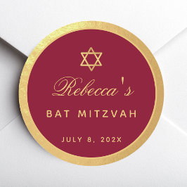 Bat Mitzvah bordeauxrood namaak goud elegant kalli Ronde Sticker
